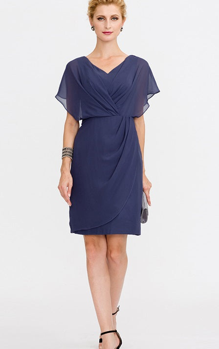 Mother of the Bride- Chiffon Knee Length Faux Wrap Dress with Batwing —  RDevine Fashion (Wedding \u0026 Bridal)